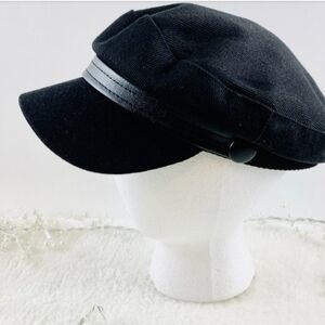 Black Newsboy Cap with Leather Strap